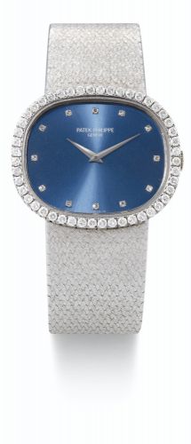 Patek Philippe.A WHITE GOLD AND DIAMOND-SET CUSHION-FORM BRACELET WATCH REF 3745/005 MVT 1324397 CASE 533424 CIRCA 1970