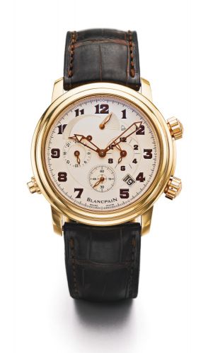 Blancpain.A FINE LIMITED EDITION YELLOW GOLD AUTOMATIC WRISTWATCH WITH ALARM, DATE AND SECOND TIME ZONE REF 2041-3642 NO 381 LEMAN REVEIL CIRCA 2010