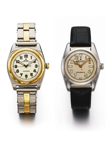 Rolex.A LOT OF TWO AUTOMATIC STAINLESS STEEL WRISTWATCHES REF 3133 AND 5050 BUBBLEBACKS CIRCA 1945