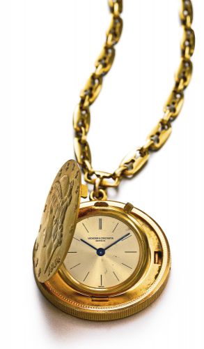 Vacheron & Constantin.A VERY FINE YELLOW GOLD COIN FORM WATCH REF 4928 NO 506866 CIRCA 1940