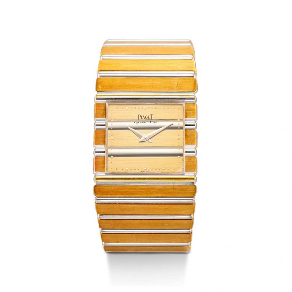PIAGET | POLO, REFERENCE 7131 C 701 A YELLOW AND WHITE GOLD BRACELET WATCH, CIRCA 1985