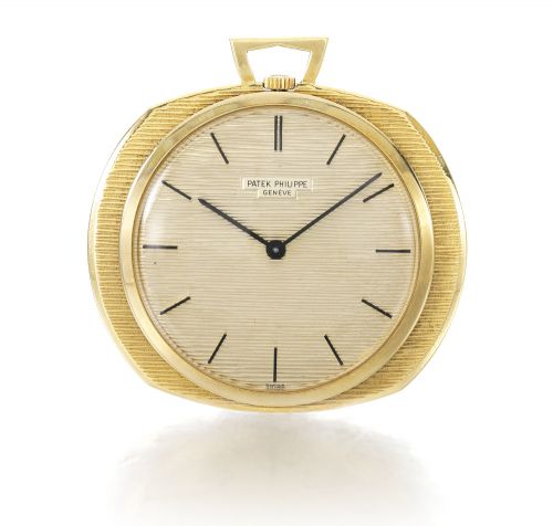 Patek Philippe.A FINE AND UNUSUAL YELLOW GOLD OPEN-FACED KEYLESS WATCH DESIGNED BY GILBERT ALBERT REF 798 MVT 1140201 CASE 2644119 CIRCA 1970