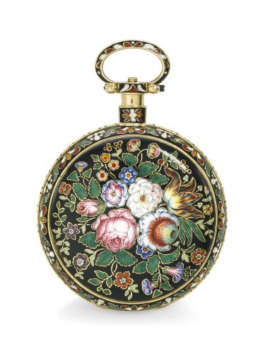 Just & Son, London.A FINE AND RARE YELLOW GOLD AND ENAMEL OPEN-FACED CENTRE SECONDS WATCH MADE FOR THE CHINESE MARKET NO 2999 CIRCA 1840