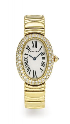 Cartier.A LADY'S FINE YELLOW GOLD AND DIAMOND-SET OVAL BRACELET WATCH REF 1954 CASE 363619MG BAIGNOIRE CIRCA 2002