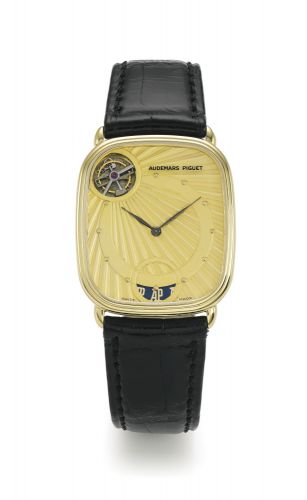 Audemars Piguet.A FINE AND SLIM YELLOW GOLD AUTOMATIC TOURBILLON WRISTWATCH REF 25643 NO 59 CIRCA 1986