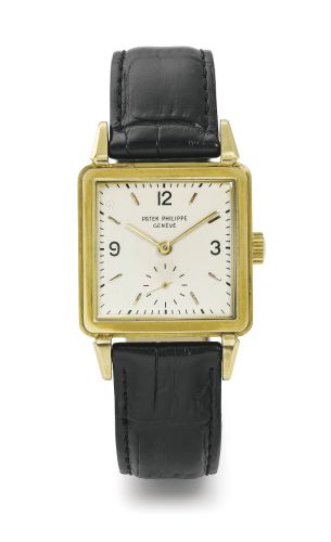 Patek Philippe.A YELLOW GOLD SQUARE WRISTWATCH REF 2422 MVT 953212 CASE 654173 MADE IN 1949