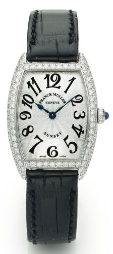 Franck Muller.A LADY'S WHITE GOLD AND DIAMOND-SET TONNEAU-FORM WRISTWATCH REF 1752 QZ D NO 345 SUNSET CIRCA 2000