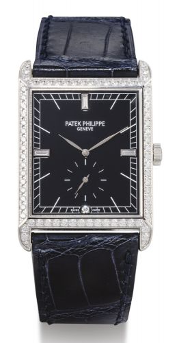 Patek Philippe.A WHITE GOLD AND DIAMOND-SET RECTANGULAR WRISTWATCH REF 5112G MVT 1899951 CASE 4341259 GONDOLO CIRCA 2007.A WHITE GOLD AND DIAMOND-SET RECTANGULAR WRISTWATCH REF 5112G MVT 1899951 CASE 4341259 GONDOLO CIRCA 2007