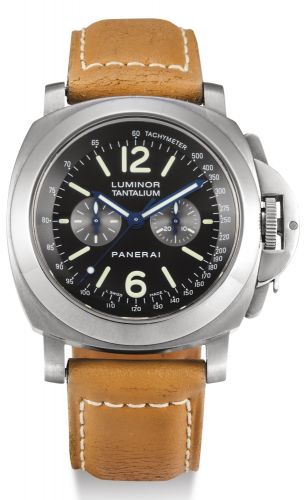 Panerai.A SPECIAL EDITION TANTALUM CUSHION-FORM CHRONOGRAPH WRISTWATCH WITH REGISTERS PAM00192 NO G100/300 LUMINOR CHRONO TANTALIUM CIRCA 2004.A SPECIAL EDITION TANTALUM CUSHION-FORM CHRONOGRAPH WRISTWATCH WITH REGISTERS PAM00192 NO G100/300 LUMINOR CHRON
