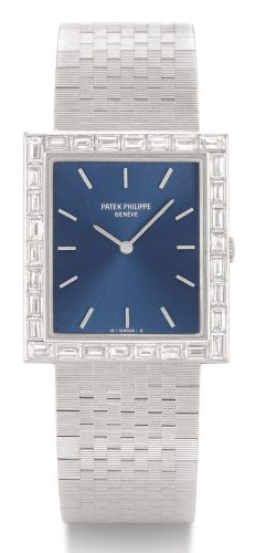 Patek Philippe.A WHITE GOLD AND DIAMOND-SET RECTANGULAR BRACELET WATCH REF 3540/2 MVT 1367564 CASE 2710384 CIRCA 1983.A WHITE GOLD AND DIAMOND-SET RECTANGULAR BRACELET WATCH REF 3540/2 MVT 1367564 CASE 2710384 CIRCA 1983
