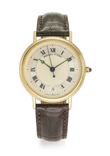 Breguet.A LIMITED EDITION YELLOW GOLD CENTRE SECONDS WRISTWATCH WITH DATE MADE FOR THE ITALIAN MARKET REF 3840 NO 3264G NO 44/50 JUBILEE 1780-1995 CIRCA 1995.A LIMITED EDITION YELLOW GOLD CENTRE SECONDS WRISTWATCH WITH DATE MADE FOR THE ITALIAN MARKET REF