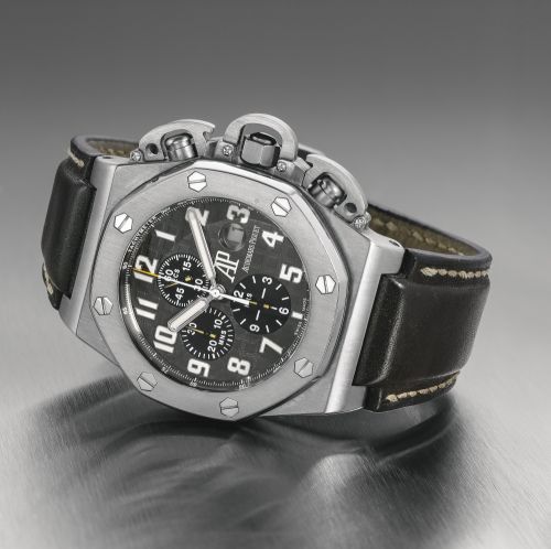Audemars Piguet.AN OVERSIZED LIMITED EDITION TITANIUM AUTOMATIC CHRONOGRAPH WRISTWATCH WITH DATE AND REGISTERS REF 25863 TI.OO.AOO1CU.01 MVT 566007 CASE F00904 ROYAL OAK OFFSHORE T3 CIRCA 2004.AN OVERSIZED LIMITED EDITION TITANIUM AUTOMATIC CHRONOGRAPH WR