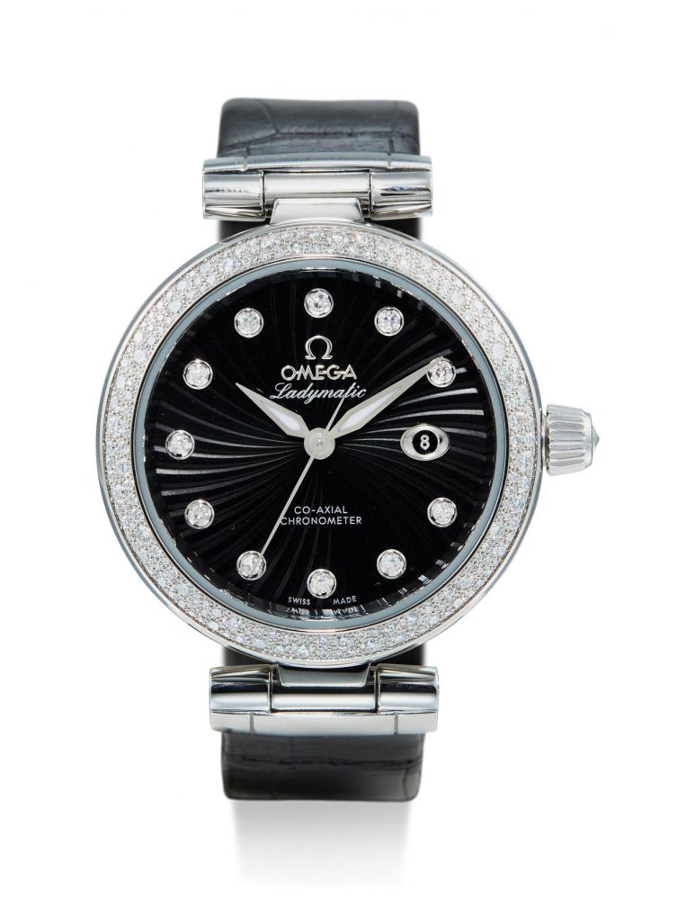OMEGA | DE VILLE LADYMATIC, REFERENCE 425.38.34.20.51.001, A STAINLESS STEEL AND DIAMOND-SET WRISTWATCH WITH DATE, CIRCA 2017