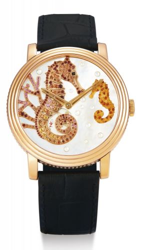 Boucheron.A PINK GOLD AUTOMATIC WRISTWATCH WITH MOTHER-OF-PEARL AND GEM-SET DIAL CRAZY JUNGLE SEAHORSE CIRCA 2011.A PINK GOLD AUTOMATIC WRISTWATCH WITH MOTHER-OF-PEARL AND GEM-SET DIAL CRAZY JUNGLE SEAHORSE CIRCA 2011