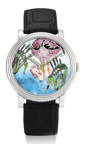 Boucheron.A WHITE GOLD AUTOMATIC WRISTWATCH WITH MOTHER-OF-PEARL, DIAMOND, PINK SAPPHIRE AND TSAVORITE-SET DIAL CRAZY JUNGLE FLAMINGO 2011.A WHITE GOLD AUTOMATIC WRISTWATCH WITH MOTHER-OF-PEARL, DIAMOND, PINK SAPPHIRE AND TSAVORITE-SET DIAL CRAZY JUNGLE F
