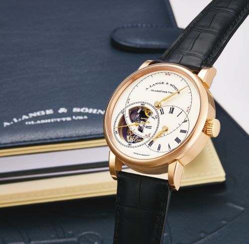A. Lange & Söhne.A VERY FINE AND RARE LIMITED EDITION PINK GOLD TOURBILLON WRISTWATCH WITH PATENTED STOP SECONDS MECHANISM CASE 206069 RICHARD LANGE TOURBILLON POUR LE MÉRITE CIRCA 2014.A VERY FINE AND RARE LIMITED EDITION PINK GOLD TOURBILLON WRISTWATCH 