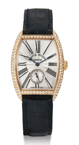 Franck Muller.A PINK GOLD AND DIAMOND-SET TONNEAU-FORM WRISTWATCH REF 7501 S6 MMD NO 55 CIRCA 2005.A PINK GOLD AND DIAMOND-SET TONNEAU-FORM WRISTWATCH REF 7501 S6 MMD NO 55 CIRCA 2005