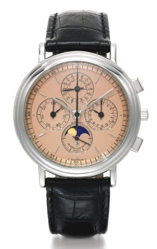 Vacheron Constantin A FINE PLATINUM AUTOMATIC PERPETUAL CALENDAR CHRONOGRAPH WRISTWATCH WITH REGISTERS MOON-PHASES AND LEAP YEAR INDICATION REF 49005/1 CIRCA 1995
