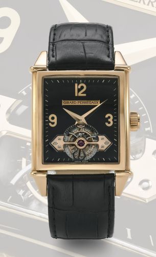 Girard-Perregaux A PINK GOLD RECTANGULAR AUTOMATIC TOURBILLON WRISTWATCH REF 9985 NO 4 OR VINTAGE 1945 SOUS 1 PONT D'OR CIRCA 2000