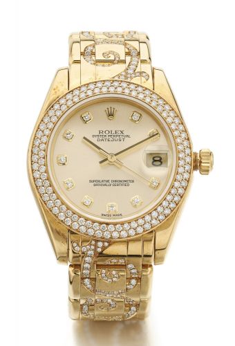 Rolex A LADY'S YELLOW GOLD AND DIAMOND-SET AUTOMATIC CENTER SECONDS WRISTWATCH WITH DATE REF 81338 CASE K585540 DATEJUST SPECIAL EDITION CIRCA 2010