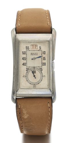 Rolex A RARE STAINLESS STEEL RECTANGULAR JUMP-HOUR WRISTWATCH REF 1491 HS MVT 78998 PRINCE BRANCARD CIRCA 1938