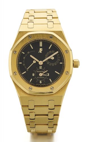 Audemars Piguet A YELLOW GOLD AUTOMATIC DUAL TIME ZONE WRISTWATCH WITH DATE POWER RESERVE AND BRACELET REF 25730BA CASE D-87922 NO 429 ROYAL OAK DUAL TIME CIRCA 2000