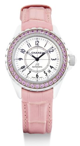 Chanel A LADY'S CERAMIC, STAINLESS STEEL AND PINK SAPPHIRE AUTOMATIC CENTER SECONDS WRISTWATCH WITH DATE J12 CIRCA 2010