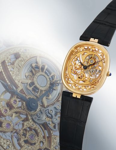 Patek Philippe A FINE YELLOW GOLD OVAL SKELETONIZED WRISTWATCH REF 3880 MVT 1389228 CASE 2876368 ELLIPSE MADE IN 1990