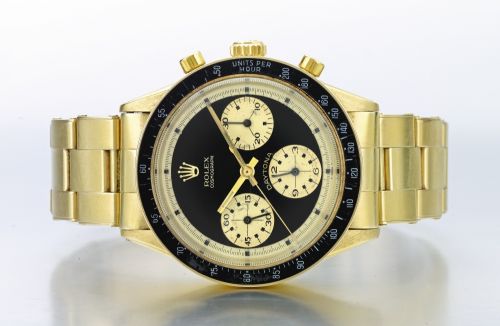 Rolex A RARE YELLOW GOLD CHRONOGRAPH WRISTWATCH WITH REGISTERS AND BRACELET REF 6241 CASE 2084242 'PAUL NEWMAN' DAYTONA CIRCA 1968
