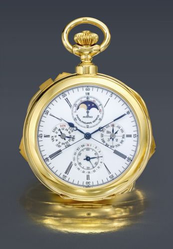 Patek Philippe A UNIQUE AND EXTRAORDINARY MASSIVE OPEN-FACED GRANDE AND PETITE SONNERIE MINUTE REPEATING PERPETUAL CALENDAR SPLIT SECOND CHRONOGRAPH CLOCK WATCH REF 942/2 MVT 866783 CASE 2837636 MADE IN 1993