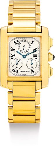 Cartier TANK FRANÇAISE, REFERENCE 1830 A YELLOW GOLD CHRONOGRAPH BRACELET WATCH WITH DATE, CIRCA 2005