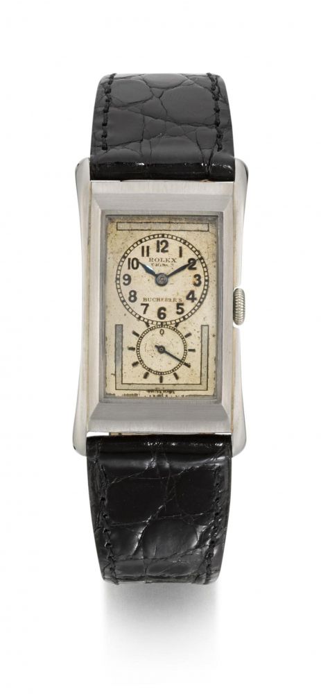 ROLEX | RETAILED BY BUCHERER, PRINCE, REFERENCE 1490 STAINLESS STEEL RECTANGULAR WRISTWATCH, CIRCA 1937
