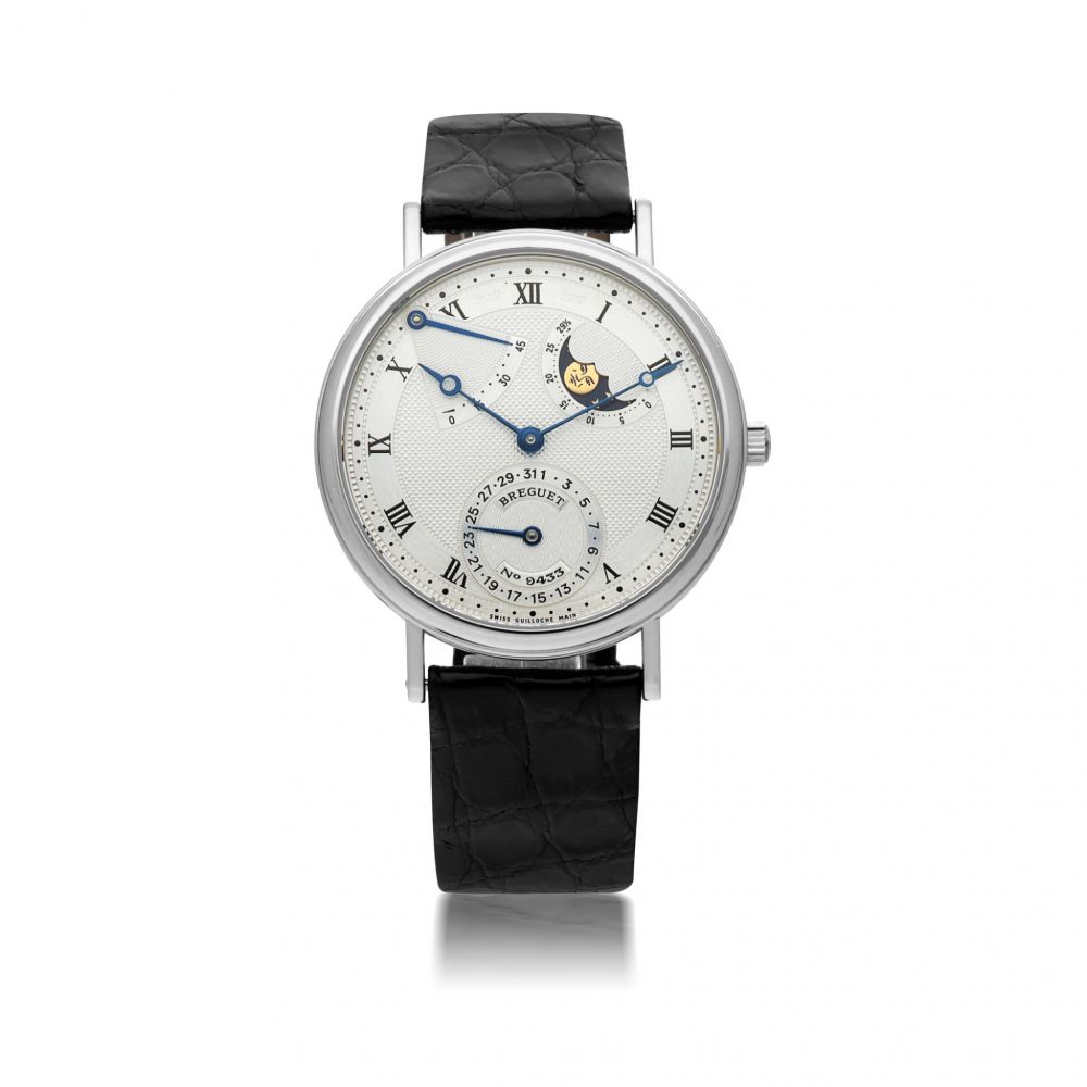 BREGUET | CLASSIQUE, REFERENCE 3137 A WHITE GOLD WRISTWATCH WITH MOON PHASES, DATE AND POWER RESERVE INDICATION, CIRCA 2005