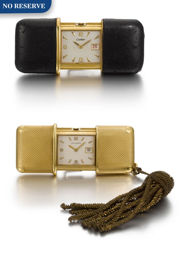 MOVADO | TWO PURSE WATCHES WITH DATE, ONE RETAILED BY CARTIER CIRCA 1955, ERMETO