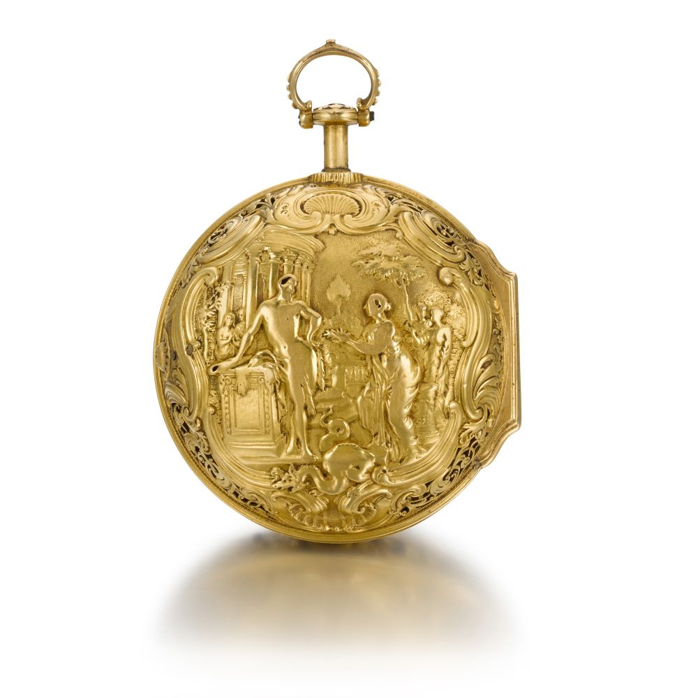 JOHN ELLICOTT | A GOLD PAIR CASED REPOUSSE QUARTER REPEATING WATCH, CIRCA 1750