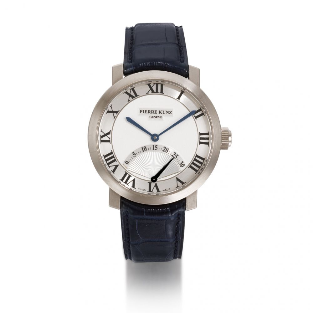 PIERRE KUNZ | REF PKA 001 SR WHITE GOLD WRISTWATCH WITH RETROGRADE SECONDS DISPLAY CIRCA 2005