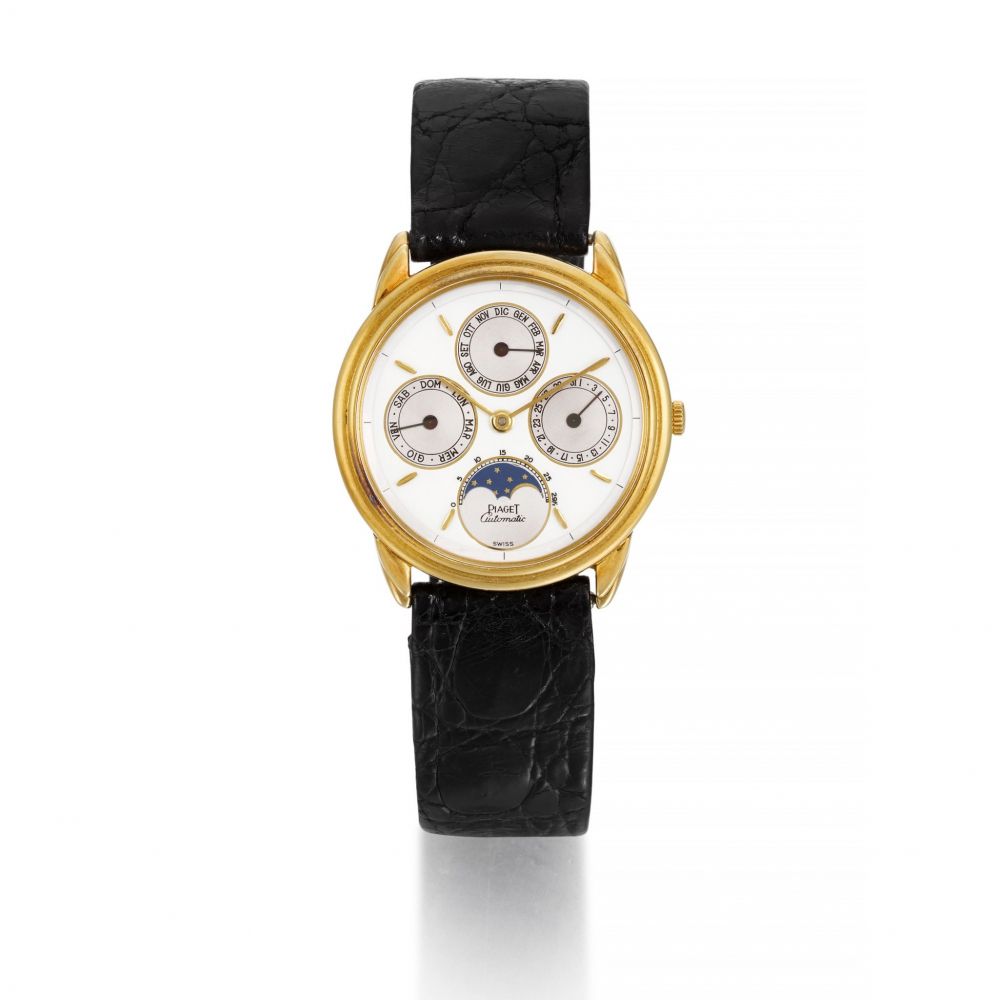 PIAGET | GOUVERNEUR, REF 15958 YELLOW GOLD TRIPLE CALENDAR WRISTWATCH WITH MOON-PHASES CIRCA 1989