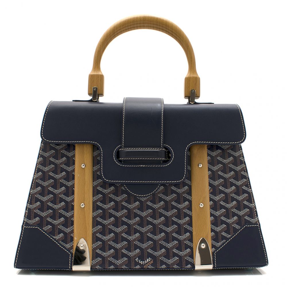 Saigon MM Tote Bag in Blue Colour Monogram Goyardine Canvas, Beech Wood, and Leather. Goyard. 21st Century.