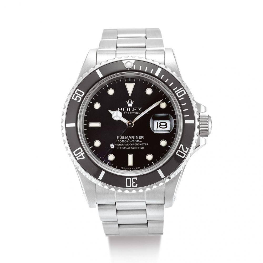 ROLEX | SUBMARINER, REFERENCE 168000 A STAINLESS STEEL WRISTWATCH WITH DATE AND BRACELET, CIRCA 1988 | 勞力士 | Submariner 型號168000 精鋼鏈帶腕錶，備日期顯示，錶殼編號R242665，約1988年製