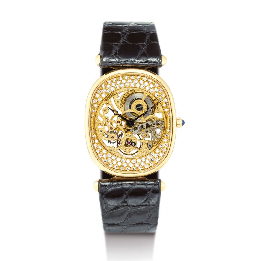 PATEK PHILIPPE | ELLIPSE, REFERENCE 3881 A YELLOW GOLD AND DIAMOND-SET SKELETONISED WRISTWATCH, CIRCA 1992  | 百達翡麗 | Ellipse 型號3881 黃金鑲鑽石鏤空腕錶，機芯編號1389169，錶殼編號551346，約1992年製
