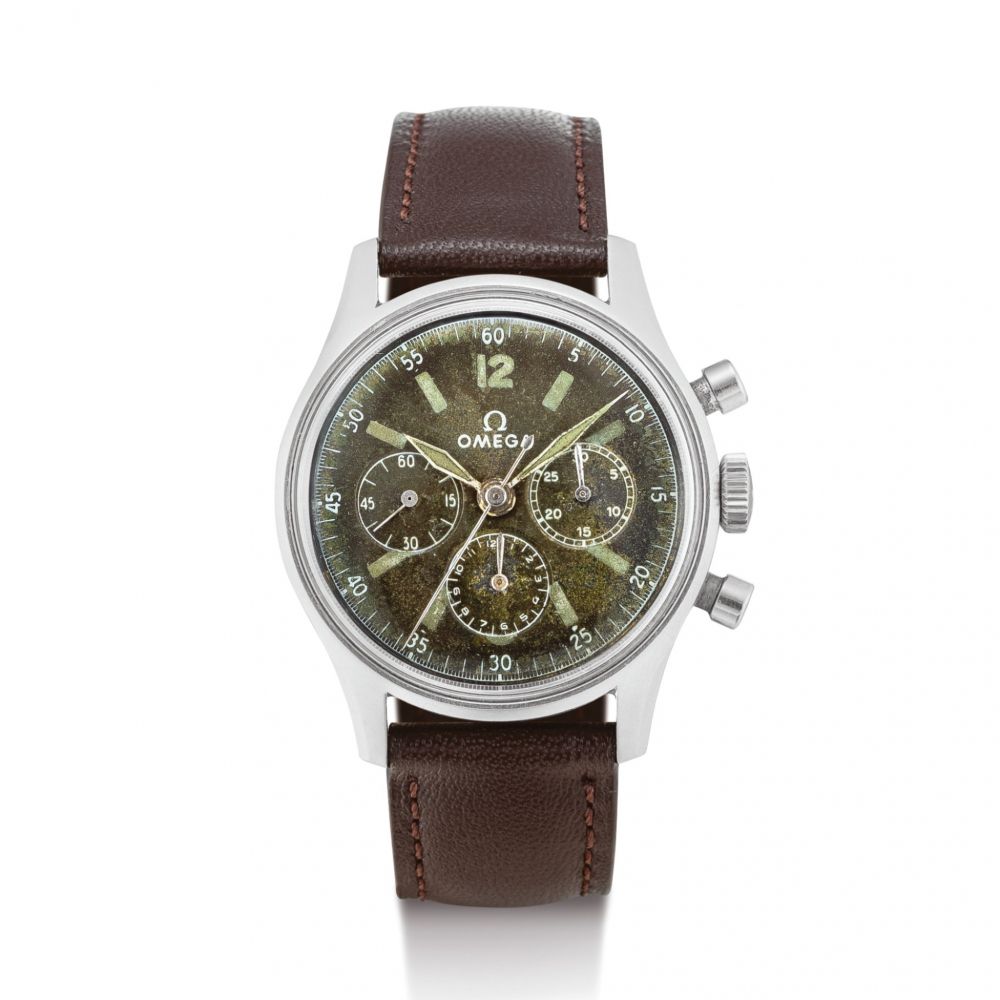 OMEGA | REFERENCE 2451 A STAINLESS STEEL MILTARY ISSUE CHRONOGRAPH WRISTWATCH, MADE FOR ARGENTINIAN AIRFORCE, MADE IN 1949  | 奧米茄 | 型號2451 精鋼軍用計時腕錶，為阿根廷空軍而製，機芯編號10826494，錶殼編號174-1，1949年製