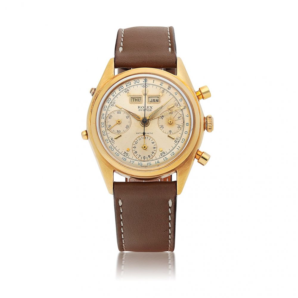 ROLEX | DATO-COMPAX, REF 4767 YELLOW GOLD TRIPLE CALENDAR CHRONOGRAPH WRISTWATCH CIRCA 1948