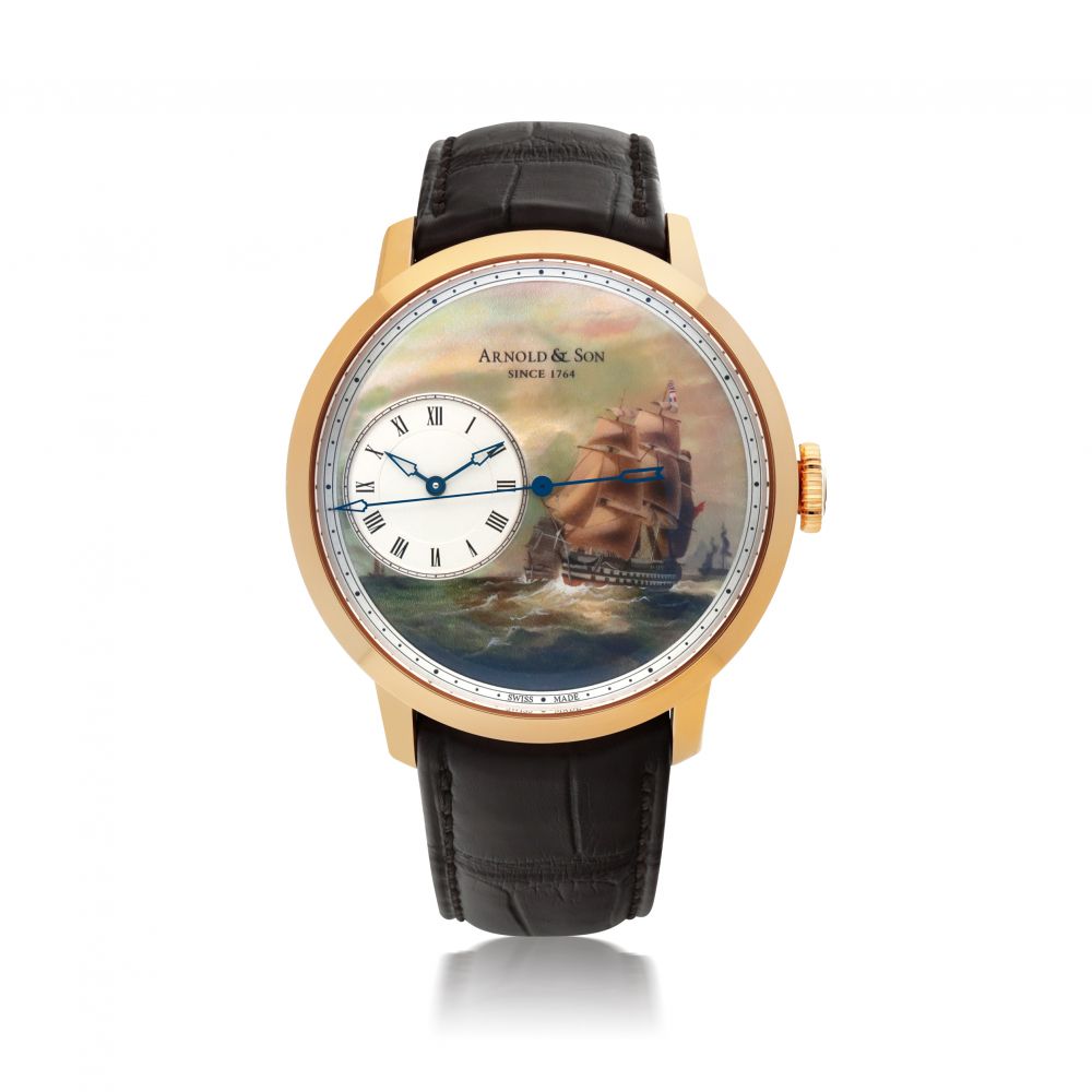 ARNOLD & SON | 'INDIAMEN', REF 12.2.3.01, PINK GOLD WRISTWATCH WITH DEAD SECONDS AND HAND PAINTED MOTHER-OF-PEARL DIAL CIRCA 2013