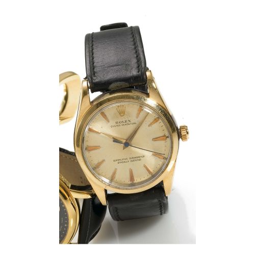 A STAINLESS STEEL AND GOLD FILLED AUTOMATIC SWEEP SECONDS WRISTWATCH, ROLEX, OYSTER PERPETUAL, REF. 1014 circa 1949