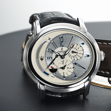 AUDEMARS PIGUET, A FINE PLATINUM LIMITED EDITION AUTOMATIC DUAL TIME ZONE WRISTWATCH WITH DATE, DAY/NIGHT AND POWER RESERVE INDICATIONS MILLENARY, CIRCA 2005, 71/90