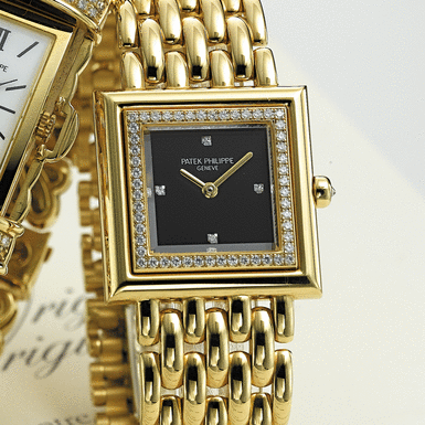 PATEK PHILLIPE, A LADY'S GOLD AND DIAMOND SET SQUARE BRACELET WATCH CIRCA 2005, NO. 1.651.648, REF. 4866/110