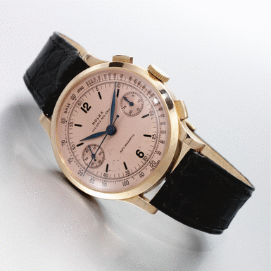 ROLEX - A pink gold chronograph wristwatch with register and tachometer, Rolex, retailed by Giudici Milano, circa 1940, ref.3695