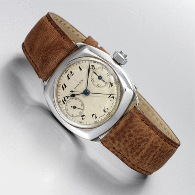 ROLEX - A rare silver cushion form chronograph wristwatch with register 1929, ref.2022