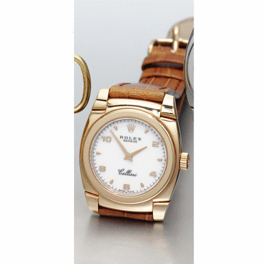 ROLEX - A lady's pink gold cushion form wristwatch Cellini, circa 2000, ref.5310