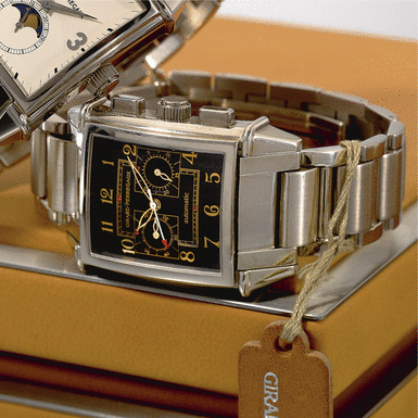 GIRARD PERREGAUX - A Limited Edition Heavy White Gold Rectangular Automatic Chronograph Wristwatch with Register and Bracelet Vintage Chronograph, Circa 2000, No 34/50, Ref. 2597